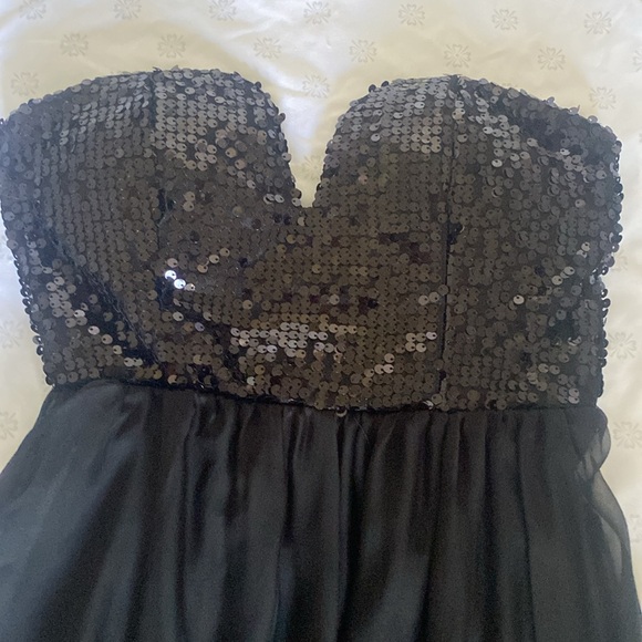 Vintage Old Hollywood Glamour Style Black Chiffon w/ Sequins Strapless gown - Picture 3 of 13